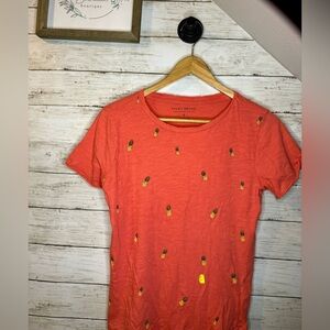 Lucky brand coral pink/orange tee with pineapples size small
